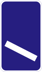 Blue rectangular sign with one white diagonal bar.