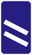 Blue rectangular sign with two white diagonal bars.