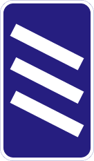 Blue rectangular sign with three white diagonal bars.