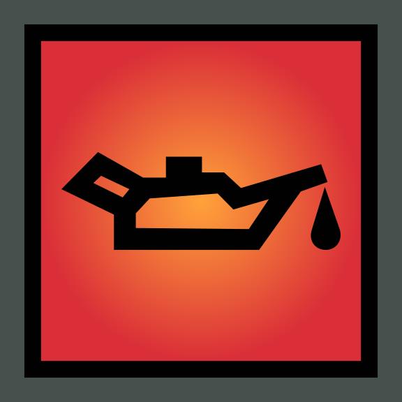 Red illuminated dashboard square containing a black oil-can shape and a droplet.