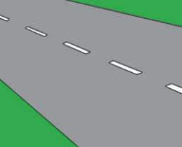 Road surface with a row of broken white line markings.