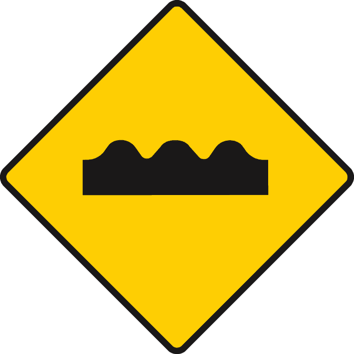 Yellow diamond containing a black horizontal shape with three rounded humps.