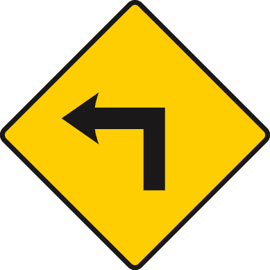 Yellow diamond with a black arrow making a right-angle bend to the left.