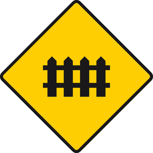Yellow diamond containing a black fence or gate shape.