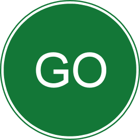 Green circular sign with a thin white border and white GO text.
