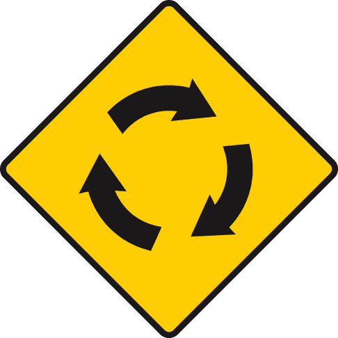 Yellow diamond containing three black curved arrows arranged in a circle.
