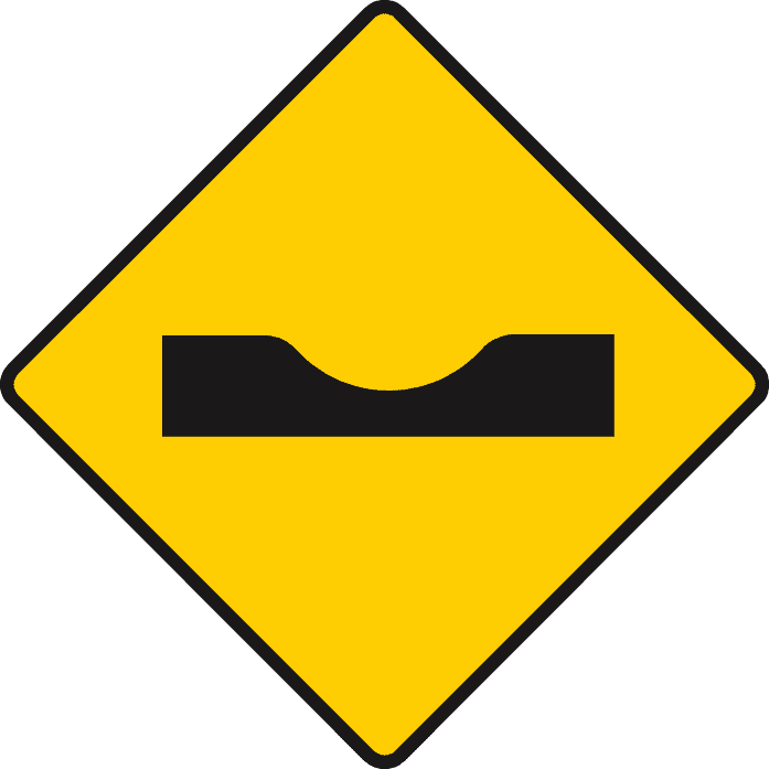 Yellow diamond containing a horizontal black shape with a concave dip in its upper edge.