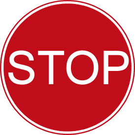 Red circular sign with a thin white border and large white STOP text.