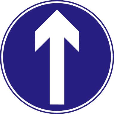 Blue circle containing a white arrow pointing straight up.