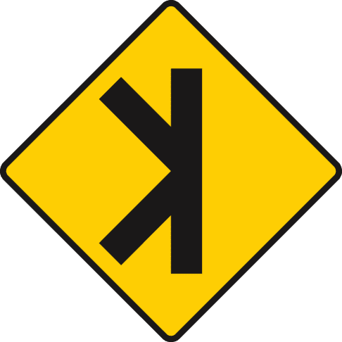 Yellow diamond with a black vertical bar and two diagonal branches extending to the left at different heights.