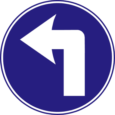 Blue circle containing a white arrow making a right-angle bend to the left.