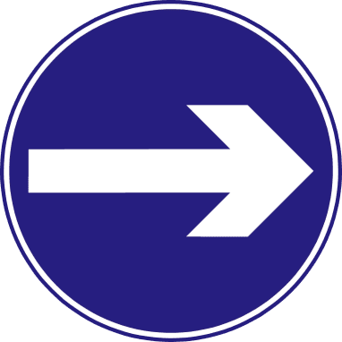 Blue circle containing a white horizontal arrow pointing right.
