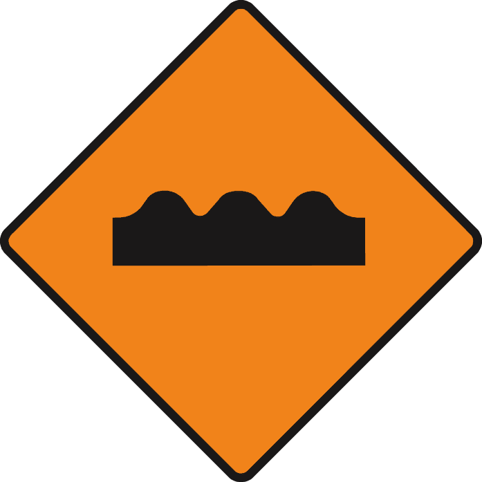 Orange diamond containing a black horizontal shape with three rounded humps.